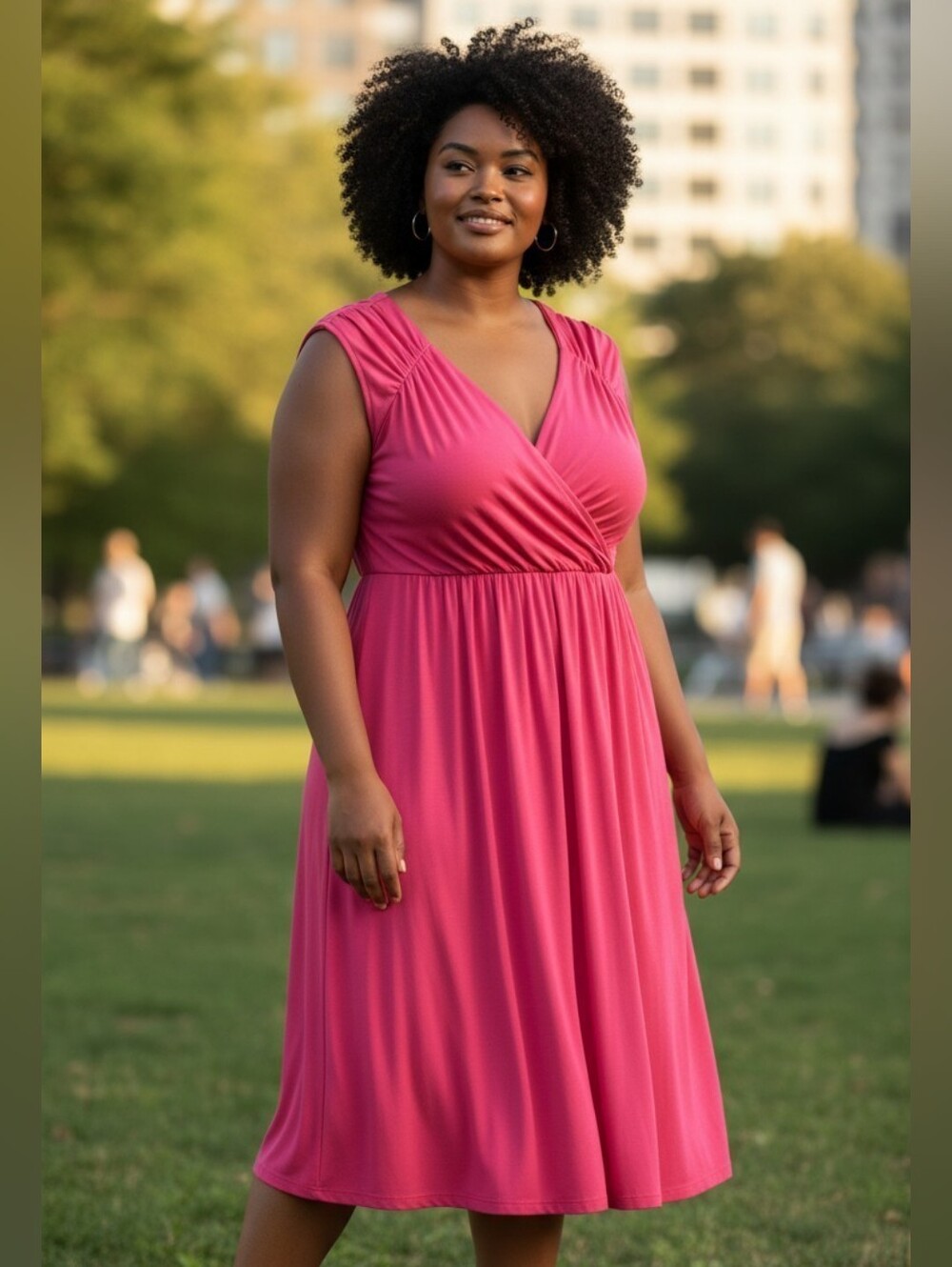 Hot Pink Sleeveless V-Neck Midi Dress